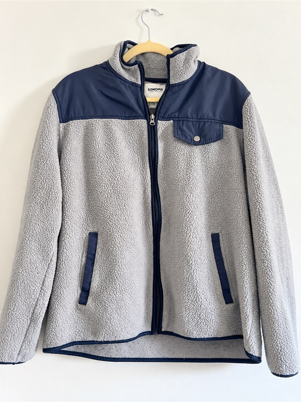 Sonoma Light Gray Fleece Jacket with Navy Trim